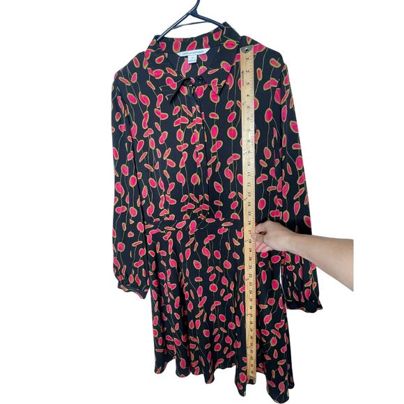 NEW Diane von Furstenberg 14 SILK Long Sleeve Chrissie Dress FIt Flare Red Black - Picture 7 of 10